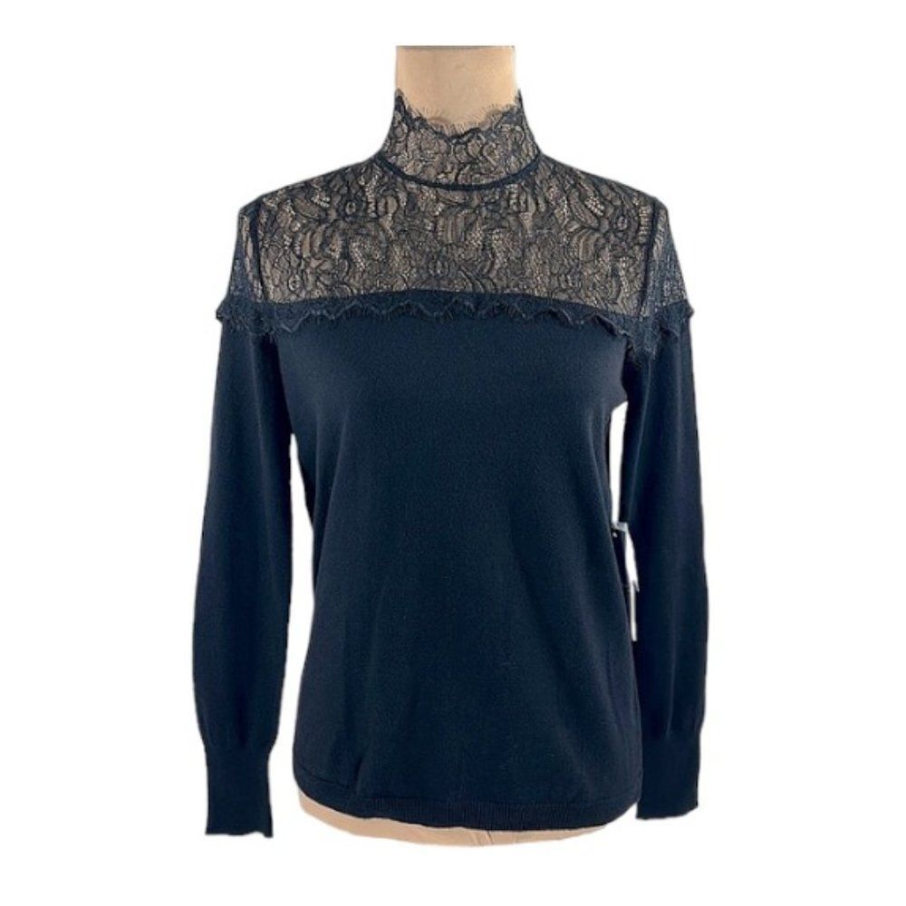 Jennifer Lopez Mock Neck Sweater Medium Black NWT Elegant - Picture 3 of 14